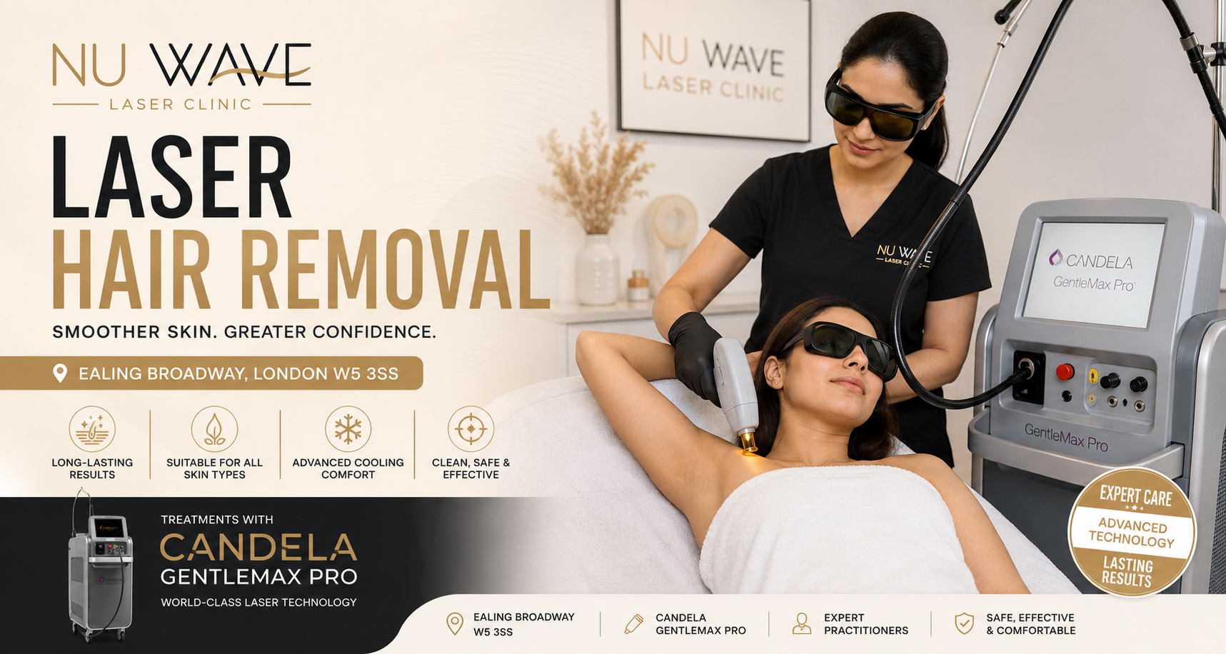 Laser hair removal treatment in Ealing Broadway at Nu Wave Laser Clinic using Candela GentleMax Pro